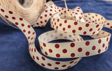 R8403C 16mm Cream-Red Polka Spot-Dot Grosgrain Ribbon by Berisfords