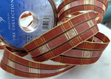 R5648 25mm Rusts, Brown, Sheer & Metallic Gold Geometric Tartan Ribbon