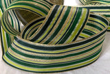 greens  and gold, sheer, metallic and solid striped 40mm wide ribbon
