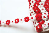 FT082 15mm Red-White Flower Braid Trimming on a Clear Nylon Mesh