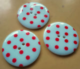 B0114 34mm White and Red Polka Dot Spotty Gloss 2 Hole Button