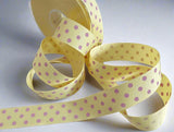 Berisfords Ribbon | 25mm Grosgrain | Polka Dot | Lemon & Pink
