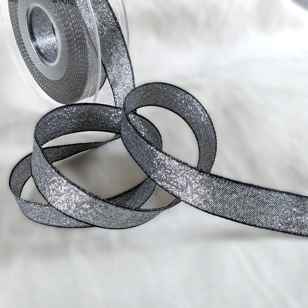15mm Silver-Black Metallic Woven Lame Ribbon | Berisfords – Ribbonmoon
