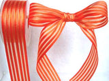 40mm width orange satin, sheer and thin metallic gold striped ribbon. Buy per metre, cut to length. Ribbonmoon huge online Berisfords Ribbons range.