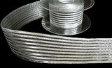 R7195 40mm Metallic Silver Solid and Mesh Striped Ribbon By Berisfords