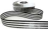 R7458 15mm Metallic Silver Sheer Ribbon with Black Stripes,Berisfords