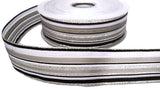 R8206 25mm Silver,Black,White-Grey Solid-Sheer-Metallic Stripe Ribbon