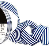R9867 16mm Royal Navy-White Stripes Soft Touch Taffeta Ribbon, Berisfords