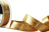 R9913 25mm Honey Satin-Gold Merry Christmas Print Ribbon, Berisfords