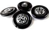 B10140 28mm Black-White Gloss Shank Button-Domed Patterned Centre