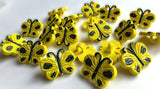 B11933 17mm Yellow-Navy Butterfly Novelty Childrens-Kids Shank Button