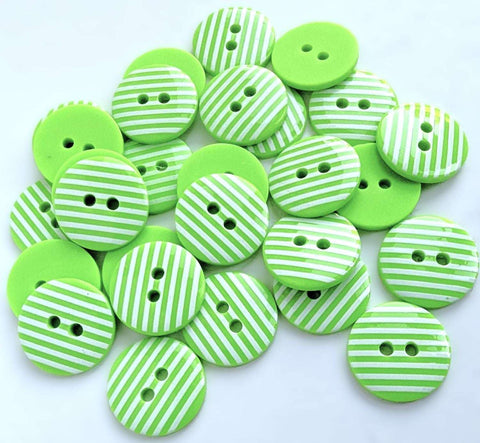 two hole button, green with white stripes
