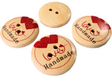 B18330 20mm Pine-Red Love Heart Handmade Print Wood Two Hole Button