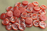 B18379 15mm Coral 2 Hole Button. Pearlised Polyester-Vivid Shimmer