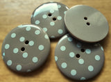 B3197 34mm Taupe-White Polka Dot-Spotty 2 Hole Gloss Button
