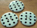 B5907 34mm White and Black Polka Dot Glossy 2 Hole Button