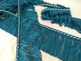 75mm Lampshade and soft furnishing trimming. Teal fringe trim with white in the corded braid. Ribbonmoon trims online shop.