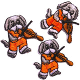 M045 29mm Orange-Grey Embroidered Iron On Dog-Violin Motif-Patch