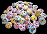 MIX07 Assorted 15mm Flower-Butterfly Printed Wooden 2 Hole Buttons