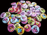 MIX08 Assorted Colours Owl Design Printed 15mm Wooden 2 Hole Buttons
