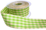 R0093 40mm Lime Green-Cream Rustic Gingham Check Ribbon,Berisfords