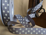 R0424 16mm Grey-Ivory Polka Spot Grosgrain Ribbon by Berisfords