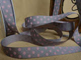 R0432 16mm Grey-Pink Polka Spot Grosgrain Ribbon by Berisfords