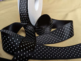 R0439 25mm Black-White Micro Polka Dot Spotty Satin Ribbon, Berisfords