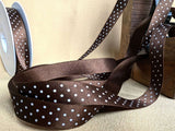 R0440 15mm Brown-White Micro Polka Dot Spotty Satin Ribbon, Berisfords