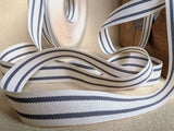 R0467 15mm Ivory Cream-Grey Tea Towel Stripe Rustic Taffeta Ribbon