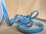 R0476 11mm Blue Shades Satin and Sheer Striped Ribbon by Berisfords
