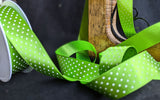 R0477 25mm Meadow Green-White Micro Polka Dot Spot Ribbon, Berisfords