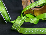 R0512 15mm Meadow Green-White Micro Polka Dot Spot Ribbon, Berisfords