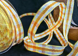 R0520 15mm Yellow-Marigold-White Silk Stitch Gingham Check Ribbon