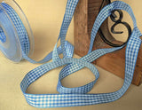 R0528 15mm Peacock Blue-White Traditional Gingham Ribbon by Berisfords