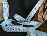 R0550 15mm Blue Rustic Taffeta-Beach Hut Printed Ribbon by Berisfords