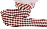 R0614 25mm Burgundy-Natural Cream Gingham Ribbon by Berisfords