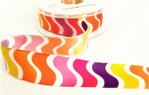 R1280 26mm Multi-Coloured Vagues Design Taffeta Ribbon by Berisfords