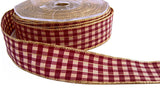 R1314 25mm Wine-Cream-Gold Gingham Ribbon-Metallic Edge-Stripes