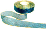 R1904 25mm Royal Blue Metallic Mesh Ribbon with Gold Borders