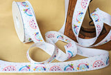 R5354 25mm White-Multi Colour Printed Rustic Taffeta Ribbon