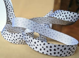 R5358 15mm White Black Spotty Dalmation Printed Grosgrain Ribbon