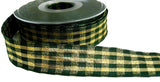 R6866 25mm Green-Gold Metallic Check Ribbon by Berisfords.