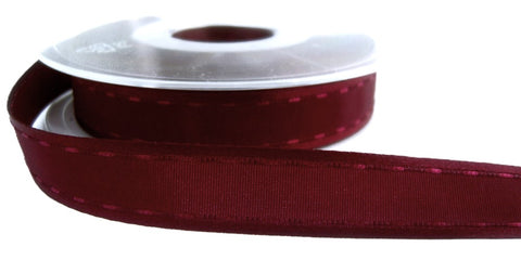 R6955 15mm Burgundy Retro Stitch Taffeta-Satin Edge Ribbon by Berisfords