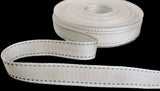 R7682 15mm Natural Ivory-Blue Retro Stitch Edge Woven Ribbon, Berisfords