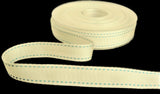 R7682 15mm Natural Cream Woven Ribbon with Blue Stitch Edges, Berisfords