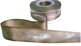 R7793 25mm Beige Taffeta Ribbon-Metallic Silver Feather Print, Berisfords