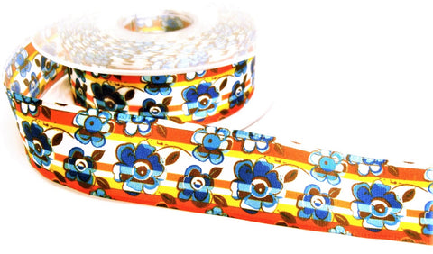 R7950 26mm Mixed Colour Flowery Printed Taffeta Ribbon by Berisfords