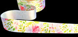 R9746 25mm White-Mixed Colour Flowery Print Satin Ribbon by Berisfords