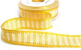 R9761 25mm Jasmine Yellow-White Banded Gingham Ribbon by Berisfords